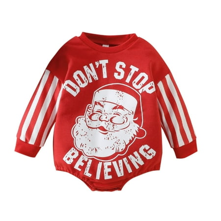 Otqutp Baby Soft Tops Autumn Boys Girls Christmas Long Sleeve Letter Santa Prints Pullover Romper Xmas Sweatshirt Crewneck Bodysuit(Red 3-6 Months)