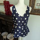 J. Crew Tops | J.Crew Factory Women's 6 Linen Blend Polka Dot V-Neck Peplum Navy Blouse Top | Color: Blue/White | Size: 6