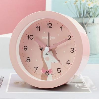 Kids Alarm Clock,Cute Cartoon Animal Alarm Clock,Portable Silent Alarm Clocks with Warm-Light Nightlight, Pink