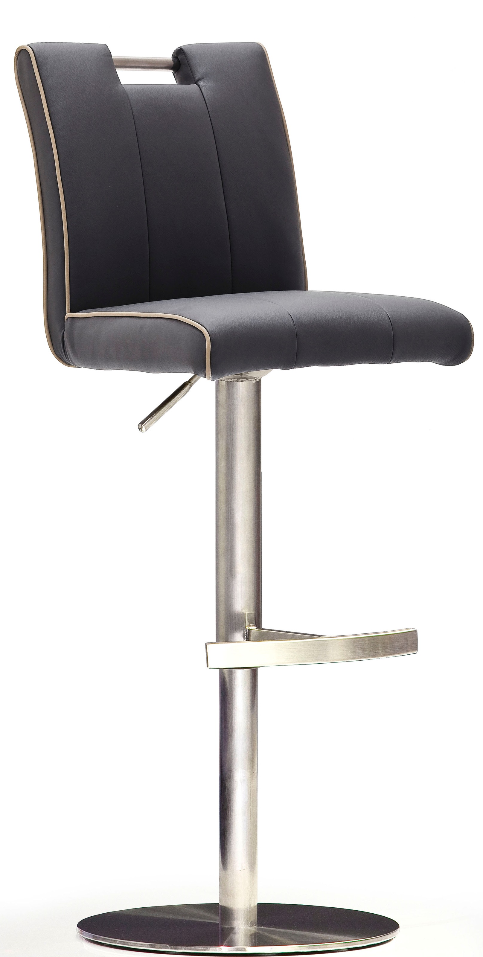 Bistrostuhl MCA FURNITURE "BARBECOOL Barhocker Bistrostuhl Tresenhocker", schwarz (schwarz, edelstahl gebürstet), B:40cm H:89cm T:51cm, Kunstleder, Stühle, Bistrostuhl, mit Rückenlehne, Bodenplatte rund, 360 drehbar, Sitzhöhe von 55-80cm