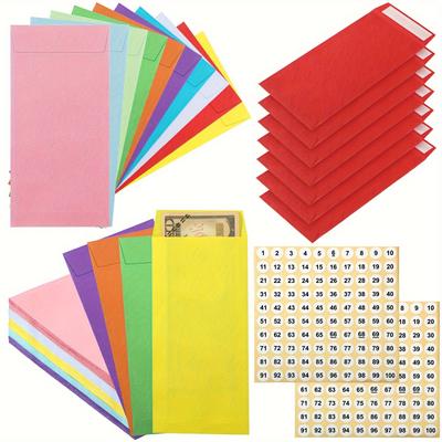 TEMU Outus 210pcs 3.2'' X 6.3'' Colorful Cash Envelopes Money Envelopes For Cash With 1-100 Number Stickers Labels Money Saving Challenge Envelopes For Budget Coins Checks Cards Tickets