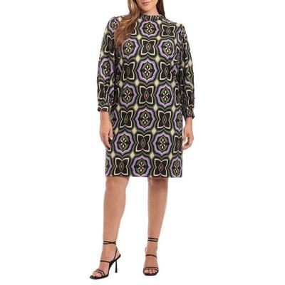 Abstract Print Balloon Sleeve Shift Dress - Black - DONNA MORGAN FOR MAGGY Dresses