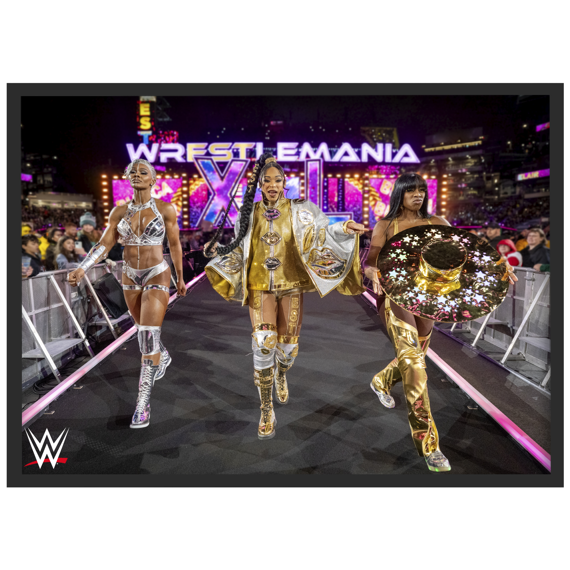 WWE Jade Cargill Bianca Belair und Naomi WrestleMania Eingangsposter – gerahmt A3 Image