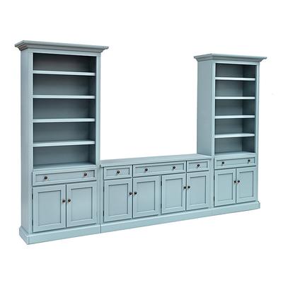 Casa Florentina Josephina 3-Piece Media Console with Cabinet Bookcases - Saturated Blue Gray - Ballard Designs