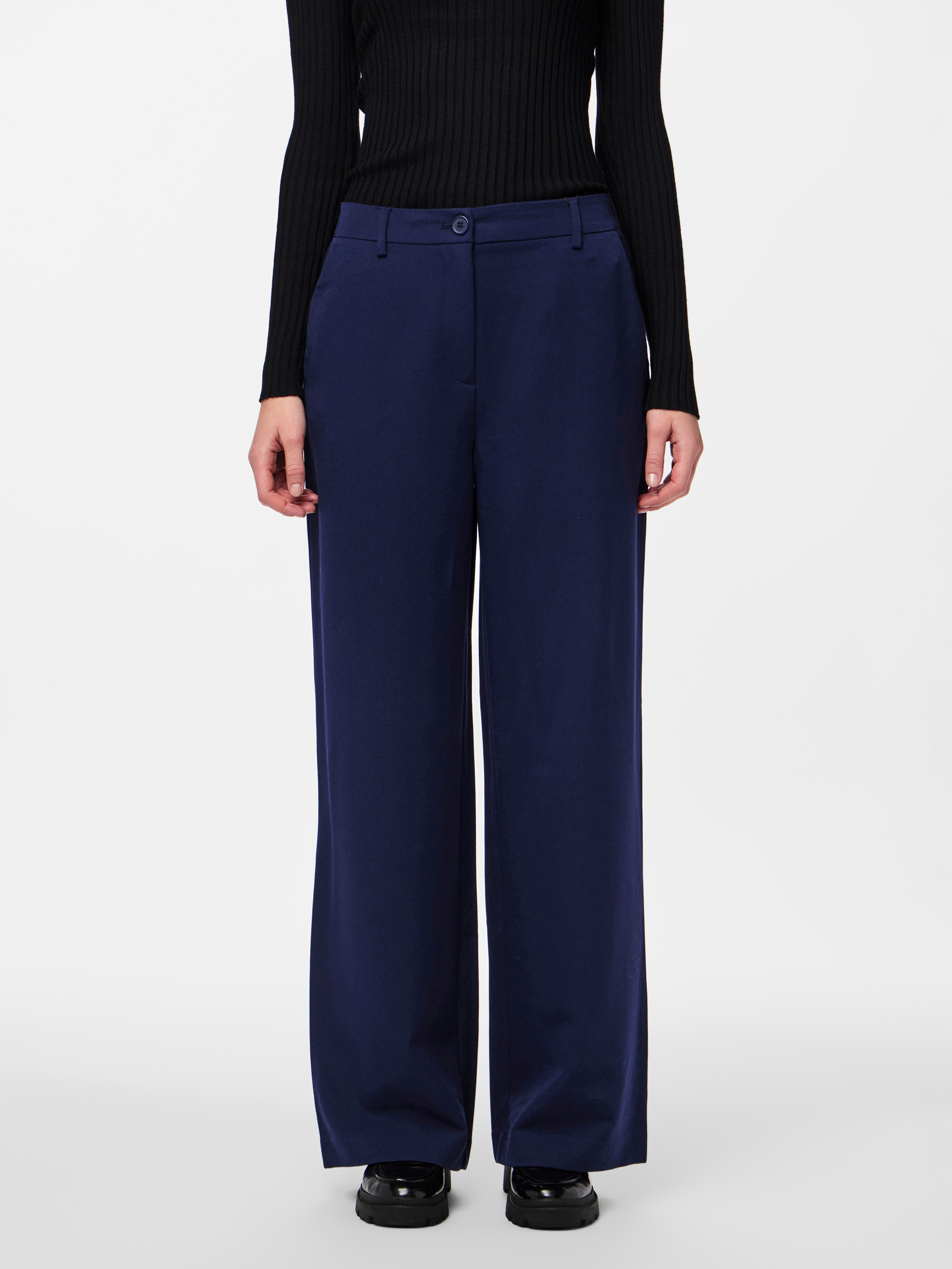 Anzughose PIECES "PCKAMIL HW WIDE PANT NOOS", Damen, Gr. S (36), Länge 30, blau (maritime blau), Web, Obermaterial: 80% Polyester, 17% Viskose, 3% Elasthan, unifarben, normal, Hosen Anzughose