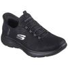 Slip-On Sneaker SKECHERS "SUMMITS", Damen, Gr. 38, schwarz, Textil, unifarben, sportlich, Schuhe Sneaker, Slipper, Freizeitschuh, Halbschuh in veganer Verarbeitung