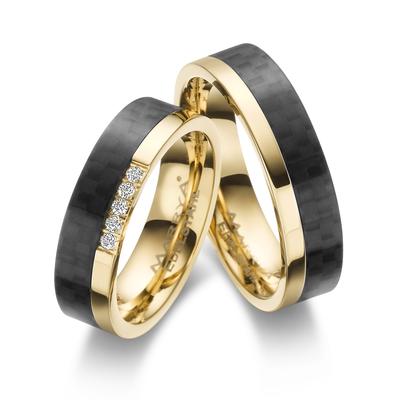 Trauring MARRYA "Edelstahl Ringe Trauringe Eheringe Partnerringe" Gr. 52, schwarz (damen ring, gold, schwarz), Fingerrin