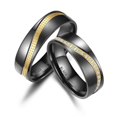 Trauring MARRYA "BLACK TITANIUM by MARRYA" Gr. 48, schwarz (damen ring, schwarz, gold), Fingerringe, Damen, 48, Titan