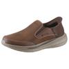 Slip-On Sneaker SKECHERS "SLADE-", Herren, Gr. 44, braun (dunkelbraun), Leder, Textil, casual, Schuhe, Slipper, Freizeitschuh, Halbschuh mit Goga Mat Funktion