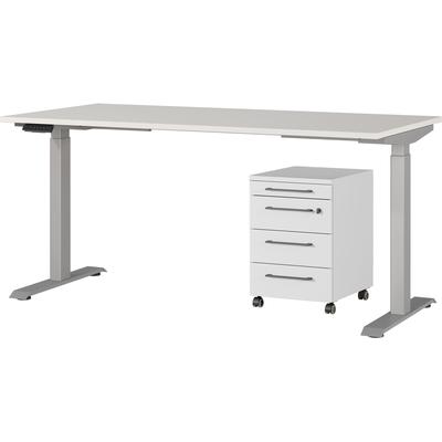 Büromöbel-Set GERMANIA "Agenda", silber (lichtgrau, silber), B:217cm H:120cm T:80cm, Spanplatte, Metall, Kunststoff, Arbeitsmöbel-Sets, Set bestehend aus höhenverstellbarem Schreibtisch und Rollcontainer Image