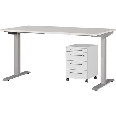 Büromöbel-Set GERMANIA "Agenda", silber (lichtgrau, silber), B:197cm H:120cm T:80cm, Spanplatte, Metall, Kunststoff, Arbeitsmöbel-Sets, Set bestehend aus höhenverstellbarem Schreibtisch und Rollcontainer Image