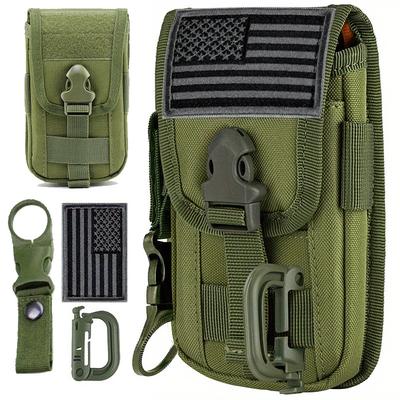 TEMU Phone Holster Pouch, Gadget Waist Bag Molle Attachment Belt Holder Bag With Us Flag Patch And Water Bottle For 4.7