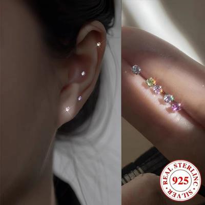 TEMU 5pcs 925 Sterling Silver Stud Female Simple And Small Color Small Drill To Raise Ear Holes All Matching Mini Stud Couples, Holiday Gifts