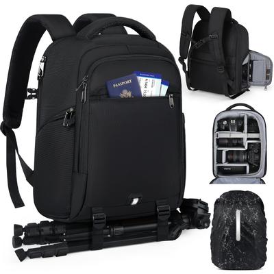 TEMU Photographer's Dslr Camera Backpack, Polyamide, Anti-theft Travel Photography Bag With Laptop Compartment, Waterproof Rain Cover, Fits 14-inch Laptop - Black