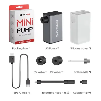CYCLAMI A3 Mini Electric Air Pump Portable Bicycle Cordless FV AV Inflator Presta Schrader Valve Outdoor Road MTB Bike Aluminum