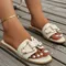 Comemore Metal Decor Single Band Flat Sandals Fashion Sexy Open Toe Outdoors Slides Luxurious Office