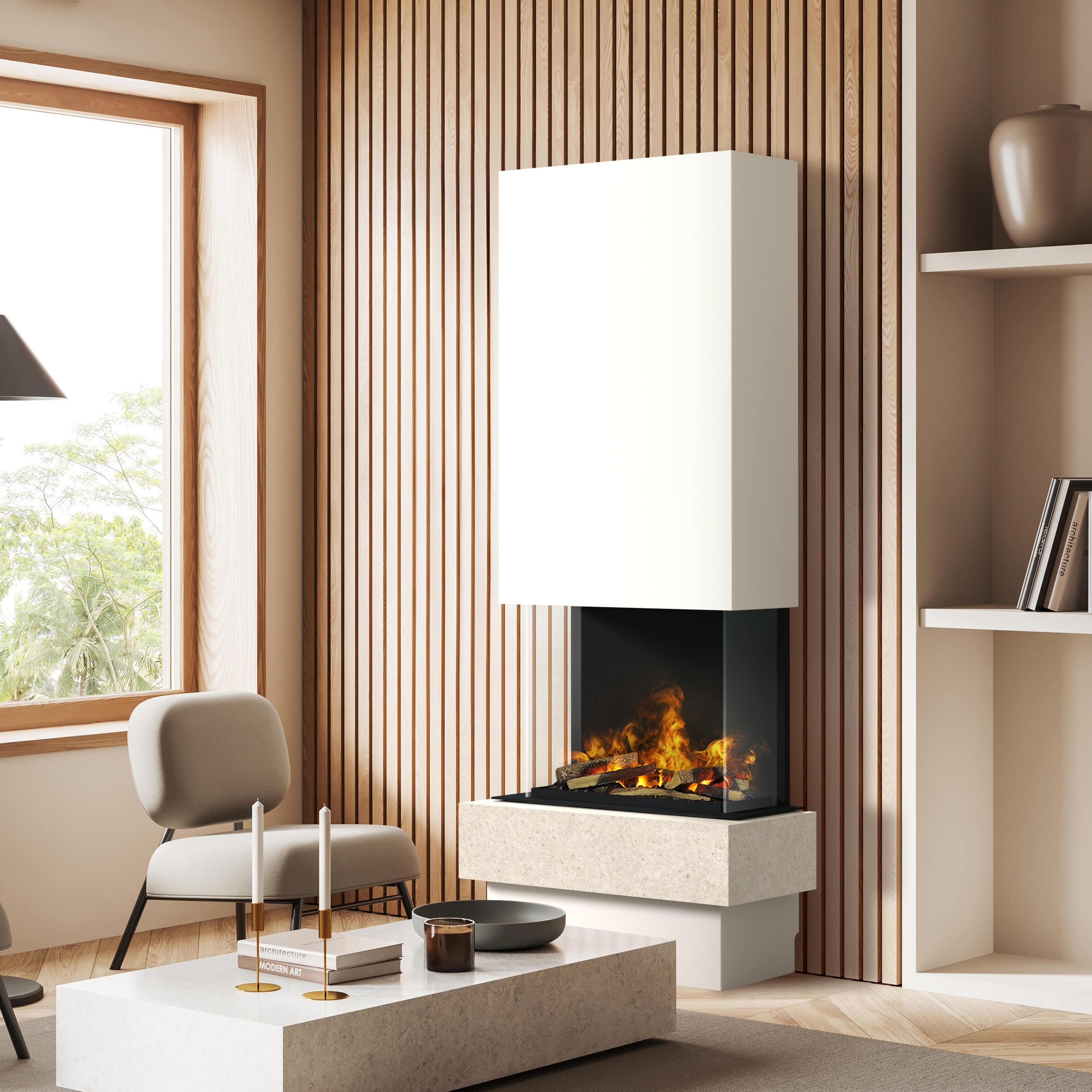 muenkel design Garda [Elektrokamin Opti-myst]: Jura (Schiefer beige) - weiß