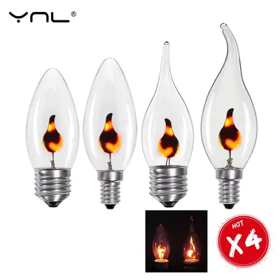 4pcs Edison Led Candle Light Bulb E14 E27 LED Flicker Flame Effect Bulb 3W AC220V Home For Decor Lighting Ampoule Candle Bulb