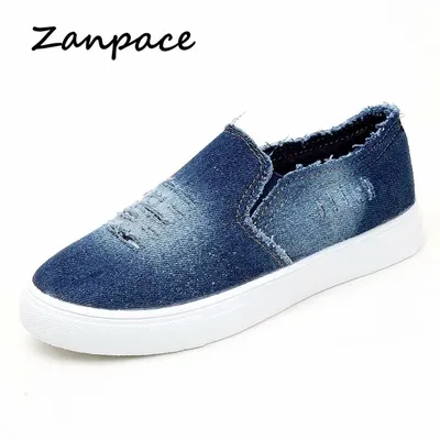 Flat Shoes Women Denim Loafers Big Size Womens Shoes Casual Spring Ladies Platform Shoes Slip-On