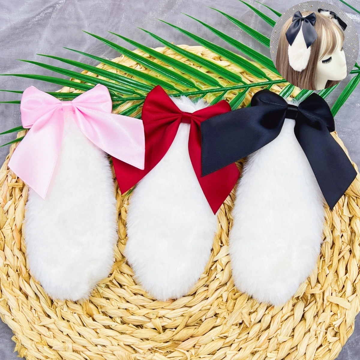 Kaninchen Hase Plüsch Hängeohren Kawaii Haarspange Niedliche Haarnadel Band Schleife Lolita Cosplay Frauen Mädchen Haarschmuck Image