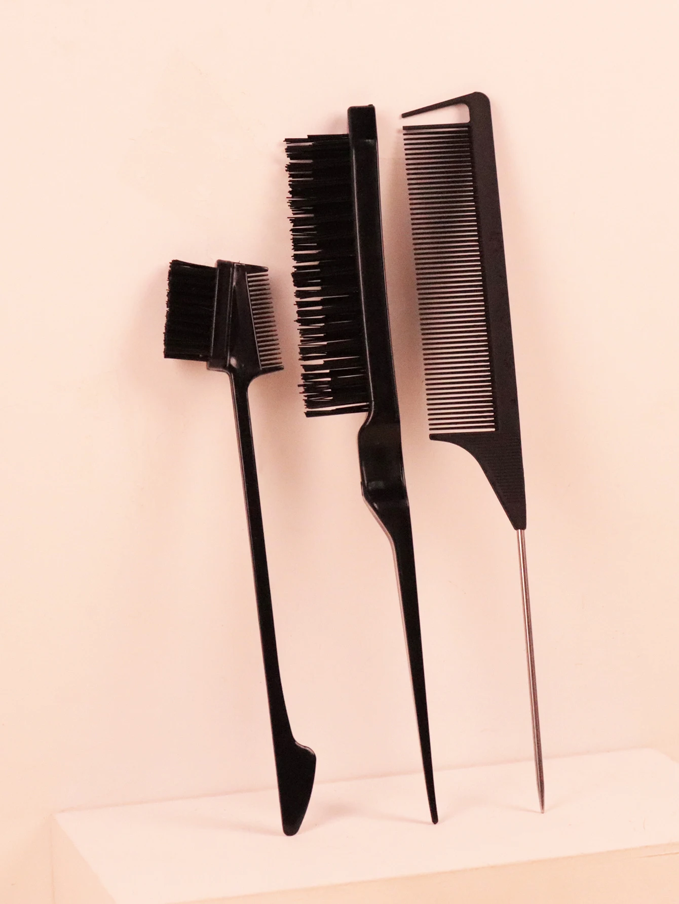 3-teiliges Haarstyling-Kamm-Set mit geteilten Zöpfen, Pferdeschwanzkamm aus Edelstahl, Friseursalon-Styling-Werkzeug, speziell für Echthaarperücken Image