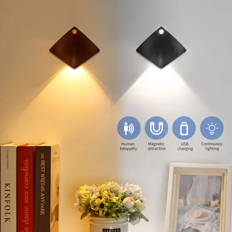 LED Wandleuchter Licht Wiederaufladbare Bewegungsmelder Nachtlicht Magnetische Drahtlose Tragbare Lampe Für Schlafzimmer Wandbild Innenbeleuchtung