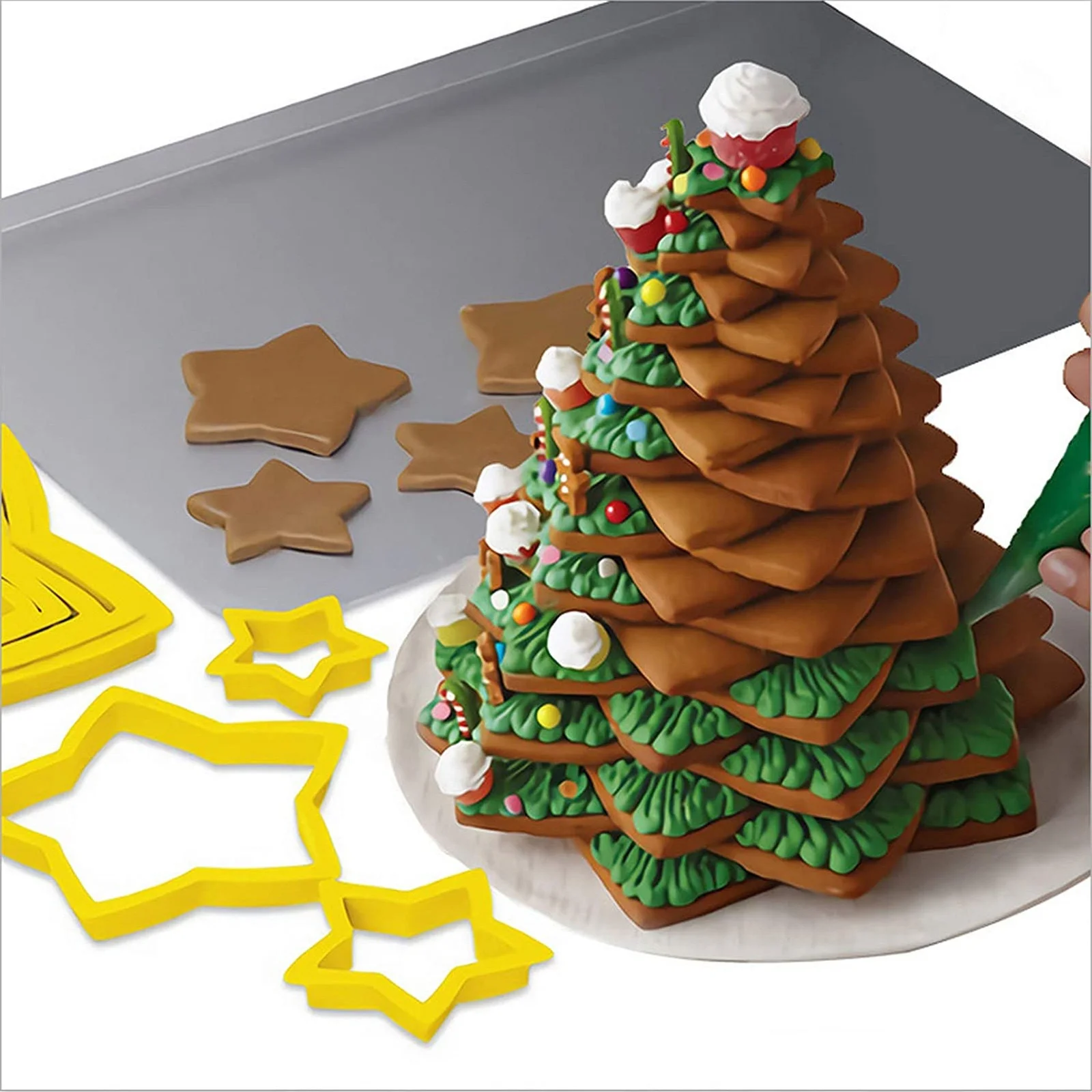 6 teile/sätze Weihnachts baum Aus stecher Form Sterne Form Fondant Kuchen Keks Formen 3D Dekorations werkzeuge Image
