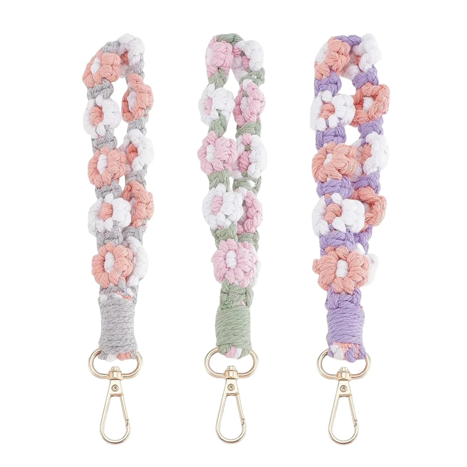 Makramee Boho Telefon Schlüssel bund, Armband Makramee Blume Schlüssel bund Gänseblümchen Schlüssel ring handgemachte Armband Armband Schlüssel bund Image