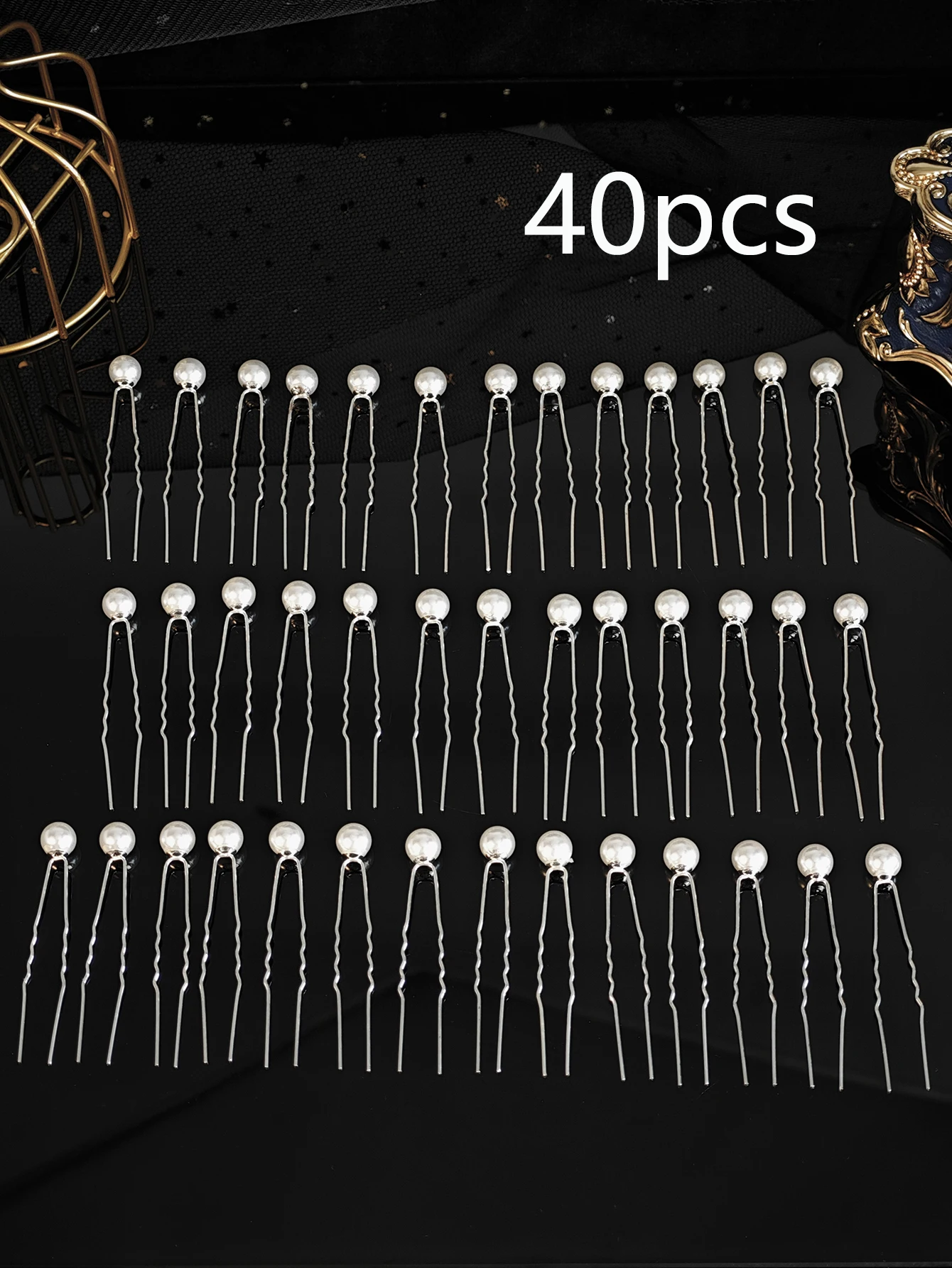 40PCS Einfache Perle Haar Pins Mode Haarnadel Kopfschmuck Für Frauen Braut Hochzeit Haar Schmuck Zubehör Set mit Schleier Image