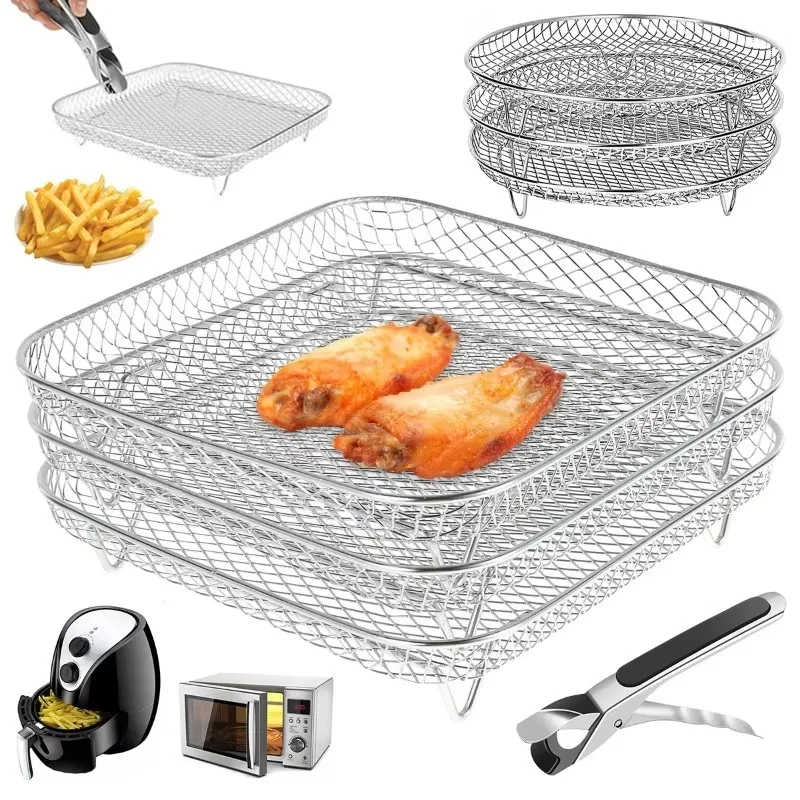 3 Sätze quadratisches Grill-Netz-Bratpfanne-Zubehör, stapelbare Gitter, Grills, Haushaltsküchenöfen, Dampfgarer, kleine Werkzeuge Image
