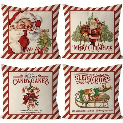 4 stücke luxuriöse Leinen mischung Weihnachten Santa Claus Rentier Rohrs ch litten Kissen bezug Image