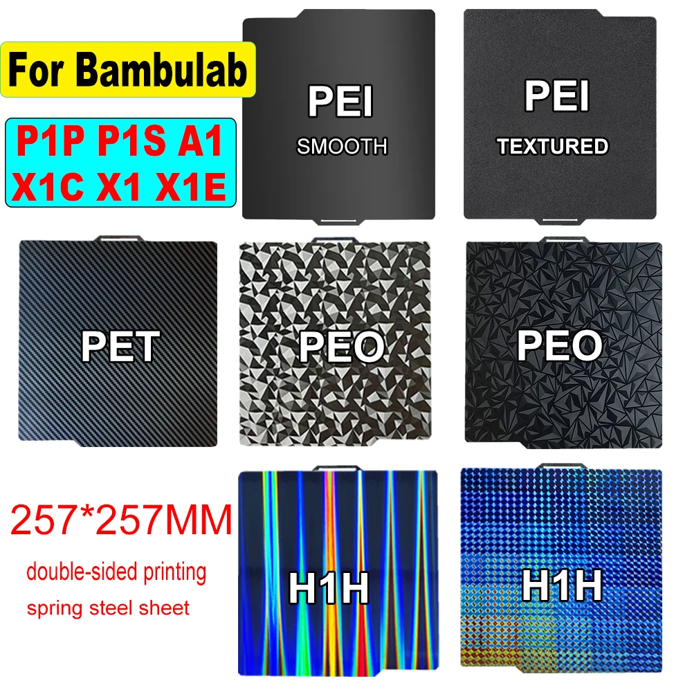Für Bambu Lab Bauplatte P1S Carbon A1 X1C Glatte magnetische Federstahlblech PEI PEO Heizbett für Bambulab X1 P1P A1 3D-Drucker Image