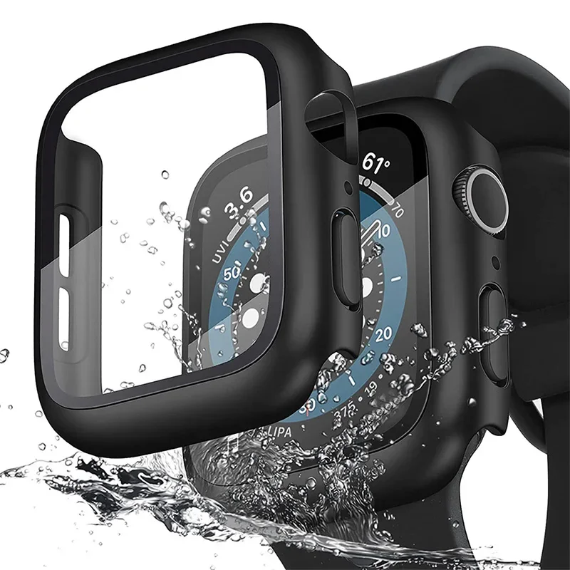 Gehärtete Glas abdeckung für Apple Watch 41mm 45mm 44mm 40mm 42mm 38mm PC Stoßstange Displays chutz folie iwatch Serie 6 5 4 se 7 8 9 Image