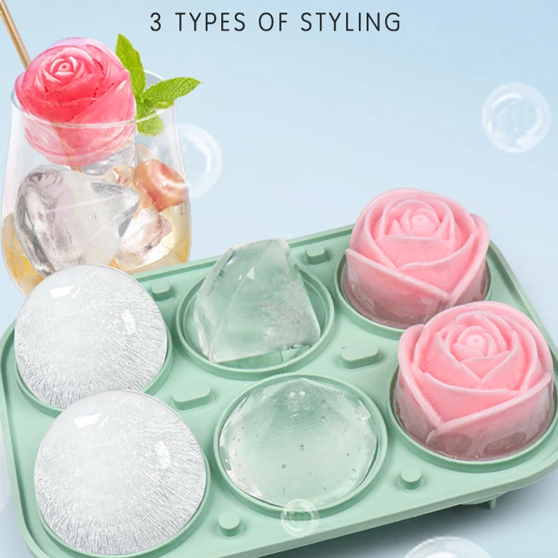 3D Rose Diamant Runde Eiswürfel Formen 4/6 Grid Eiswürfel Tablett Blume Form Silikon Eismaschine Küche Bar Utensil werkzeug Accessorise Image