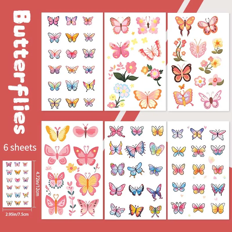 6 stücke bunte Steigung Schmetterling Arm und Hand zurück wasserdichte temporäre Tätowierung, langlebige wasserdichte, gefälschte Tattoo Aufkleber Image
