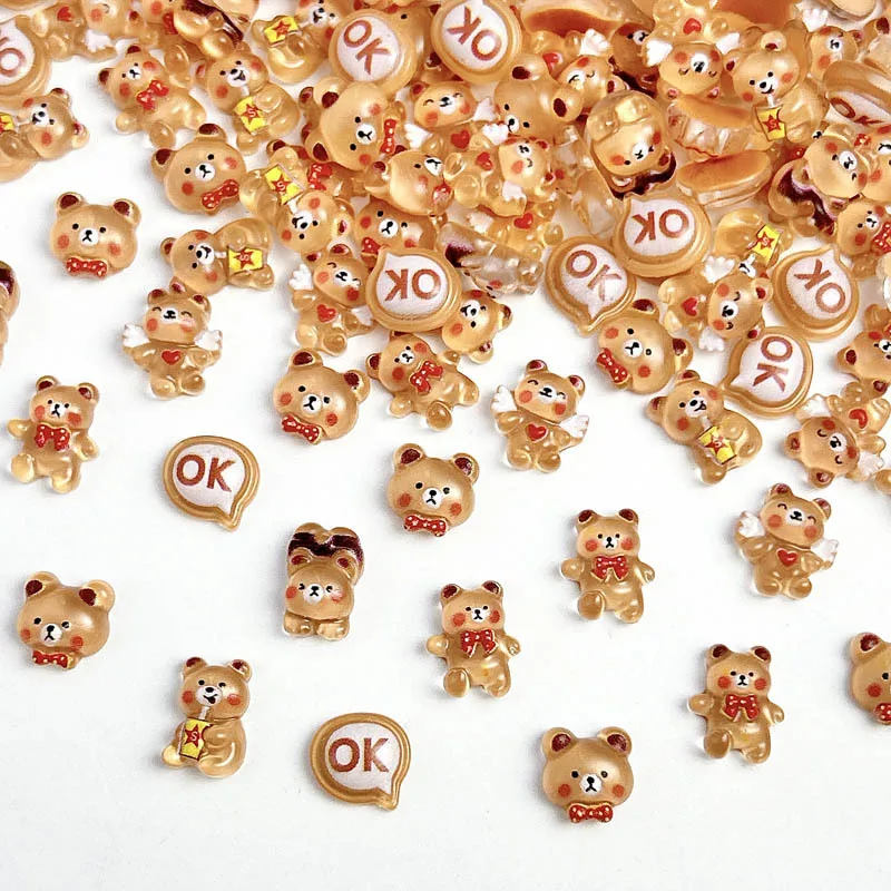 20Pcs Nette Cartoon Harz Nagel Charms Shiny Mini Bär 3D Flatback Nagel Schmuck Teile DIY Maniküre Nail art Dekoration zubehör Image