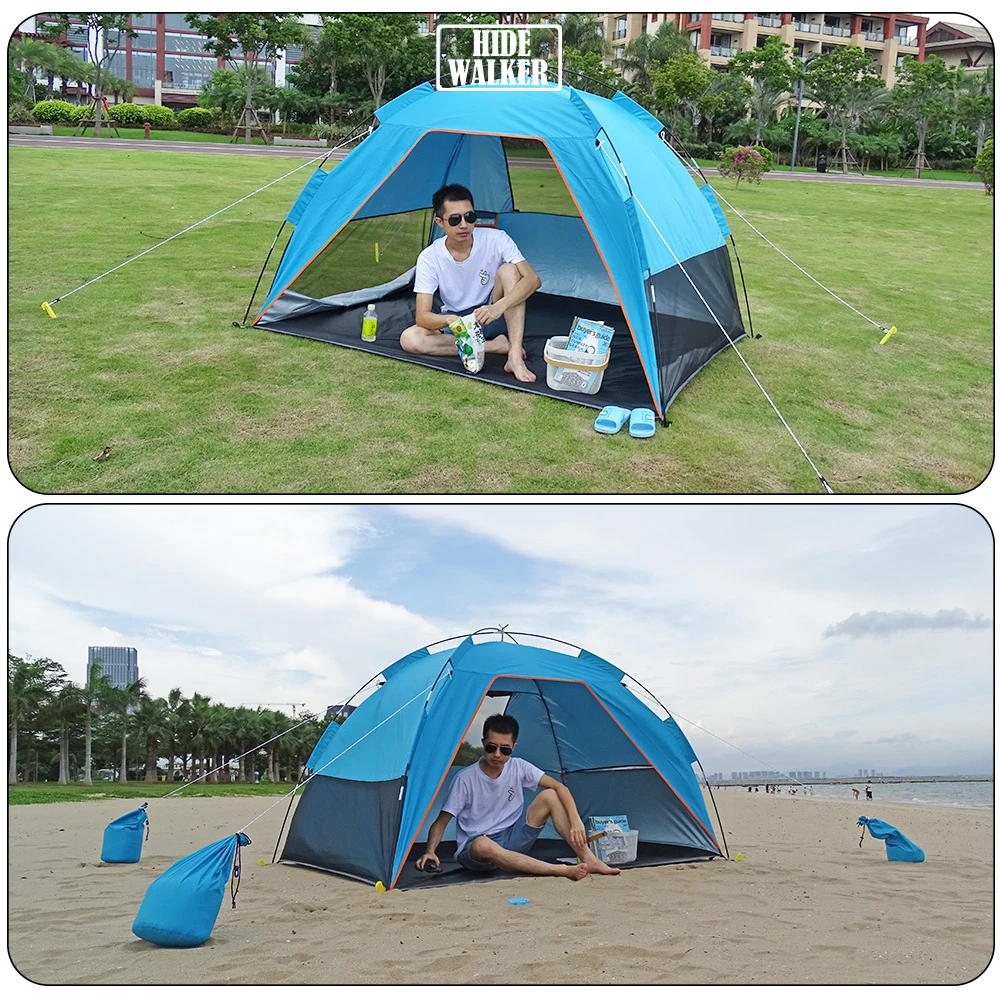 Familien Sommer Strand Zelt Sonnenschutz mit Rahmen Sonnenschutz mit Sandsack faltbar für 4 Personen tragbare Baldachin einfache Einrichtung Image