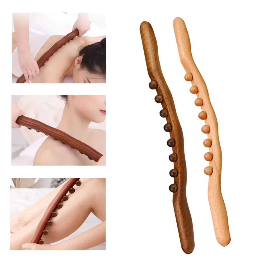 8-Perlen-GuaSha-Stick, natürliches karbonisiertes Holz, Hand-Körpermassagegerät aus Holz, Rücken, beruhigender Meridian, Schaben, Entspannung, Therapie-Werkzeuge