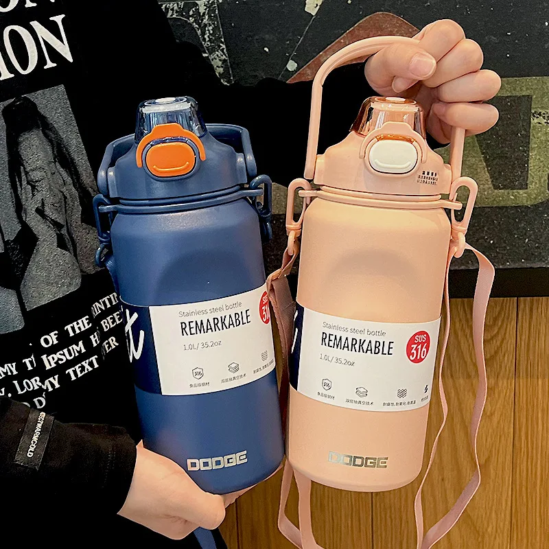 1000 ml große Kapazität Thermoflasche Edelstahl Thermo-Wasserflasche Tumbler Kalt- und Warm-Vakuumflasche Reise isolierter Becher Image