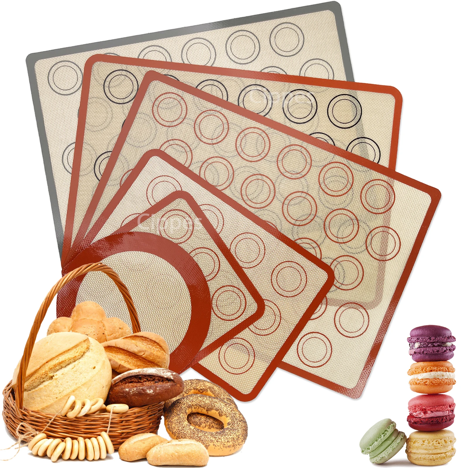 Silikon-Backmatte für den Ofen, wiederverwendbare, antihaftbeschichtete, hitzebeständige Backformbögen, Backwerkzeuge für Kekse, Macaron, Gebäck Image