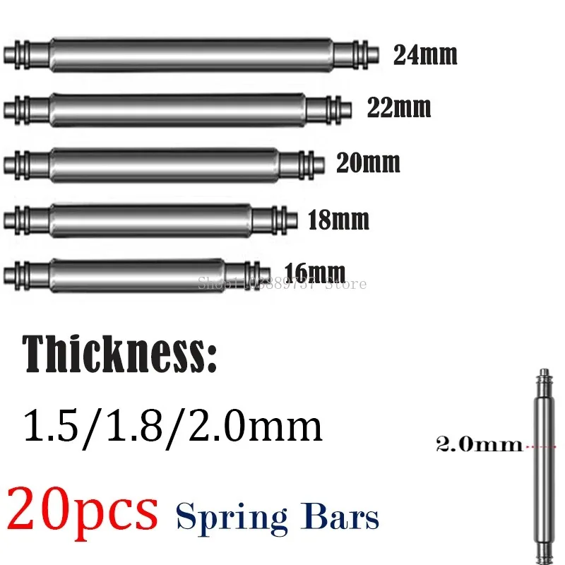 15 Stück Uhrenarmband-Stift, 2,0 mm Durchmesser, Federstange, Uhrenteil, Edelstahl, Federstab-Verbindungsstifte, 2 mm Dicke Image