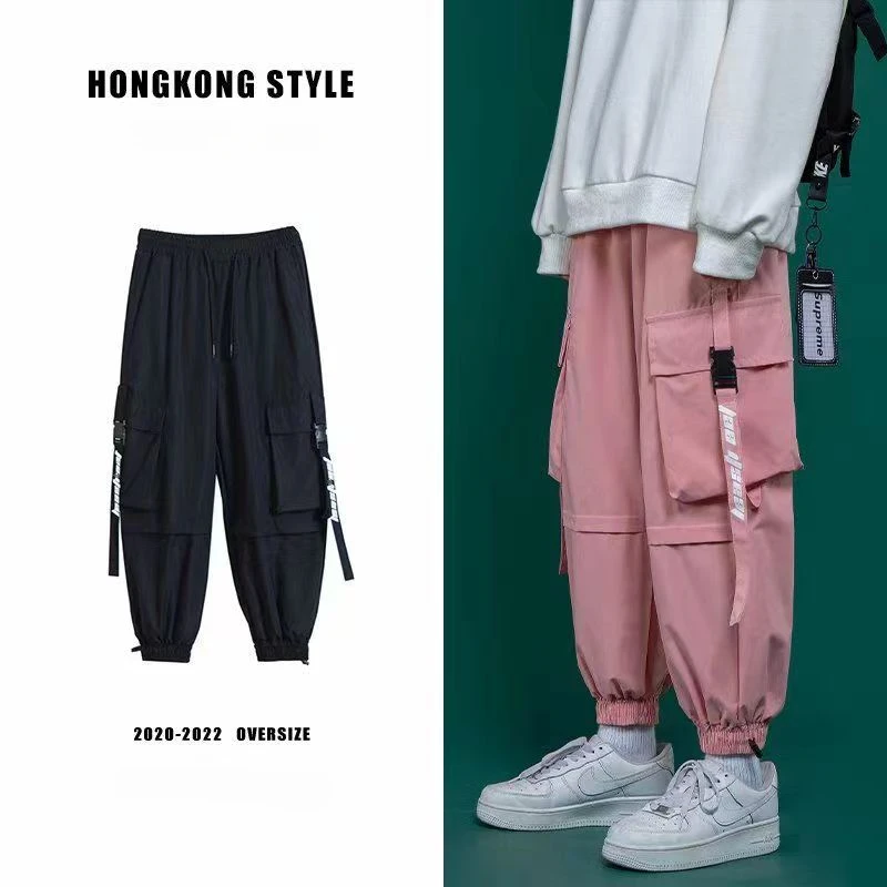 Herren Jogger Freizeit hose mit Streetwear rosa Cargo hose Multi-Pocket Harajuku schwarze Hip Hop Hose für Herren große S-3XL Image