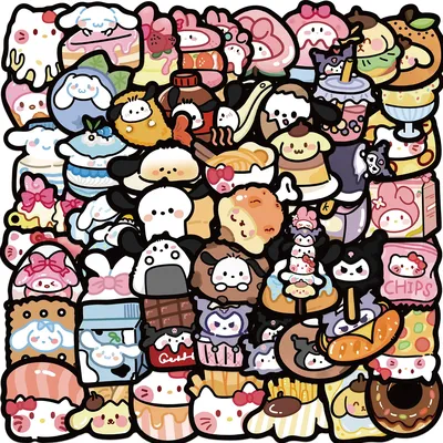 50 stücke niedlichen lustigen Essen Sanrio Cartoon Aufkleber ästhetische Hallo Kitty Kuromi meine Melodie Anime Aufkleber Kawaii Kinder Aufkleber Spielzeug Image