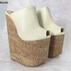 Rontic Frauen Sommer Plattform Panto letten Sandalen Keile High Heels Peep Toe elegante beige schwarz Freizeit schuhe Damen uns plus Größe 4-15