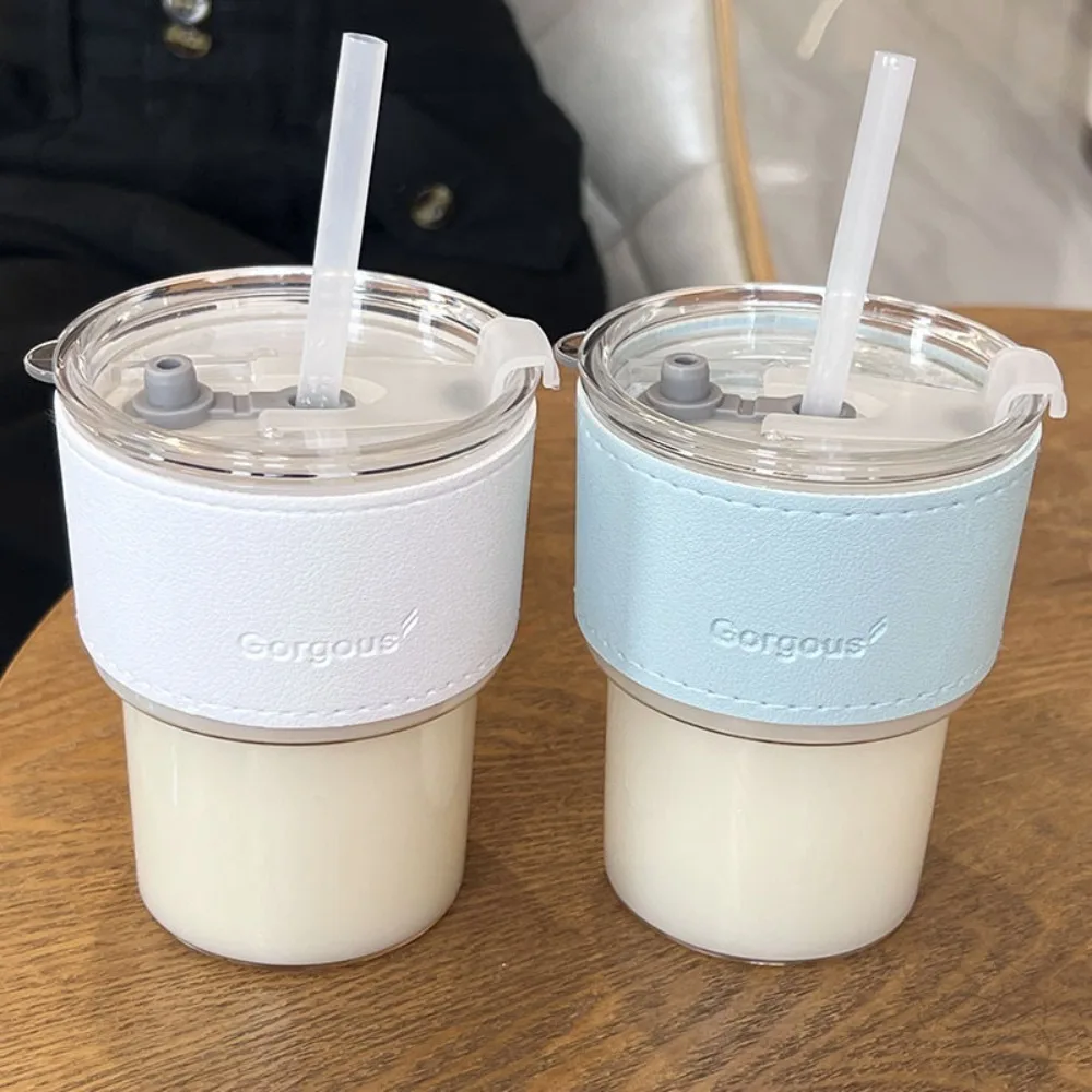 400ml Trink geschirr Paar Kaffeetasse mit Stroh Wasser flasche Kaffee Stroh Tasse mit Deckel Wasser flasche Image