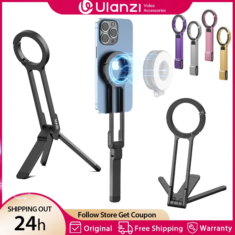 Ulanzi MA30 Magsafe Treppiede per telefono Supporto per telefono magnetico bifacciale Supporto per telefono per Iphone 16 15 Viaggi all'aperto Vlog LiveStreaming