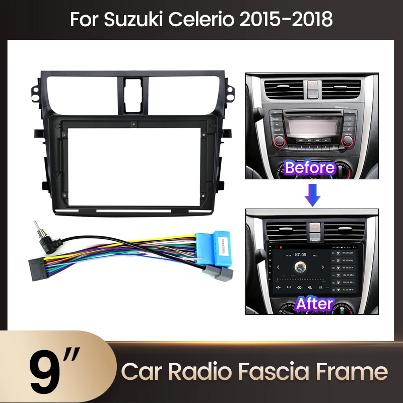 9 zoll Auto Radio Rahmen Für Suzuki Celerio Cultus 2015-2018 Dash Mount Kit Installieren Panel Radio Mount Power Adapter fascia Kabel Image
