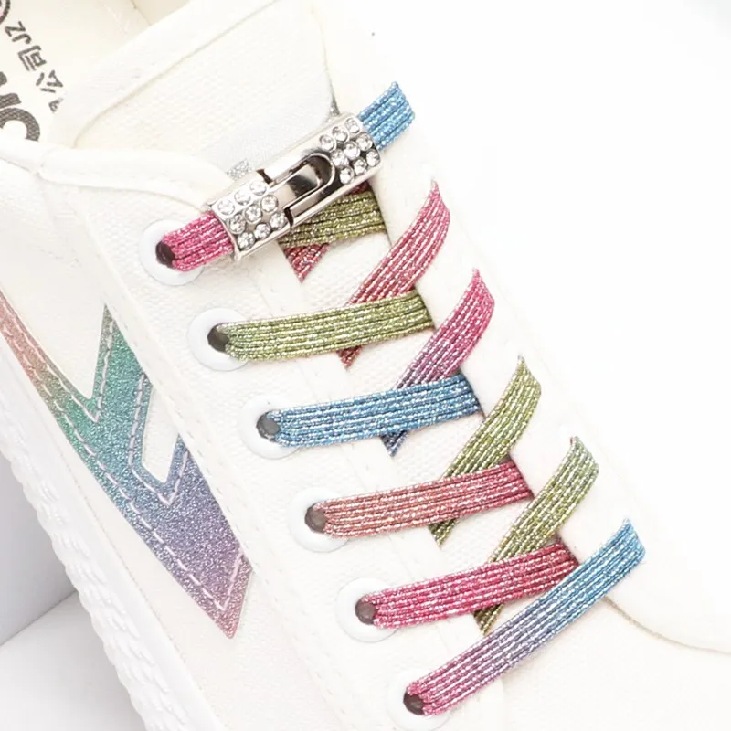 Luxus Diamant Metall Schnalle Schloss keine Krawatte Schnürsenkel elastische Schnürsenkel ohne Krawatten flache Schnürsenkel Männer Frau für Turnschuhe Schnürsenkel Image