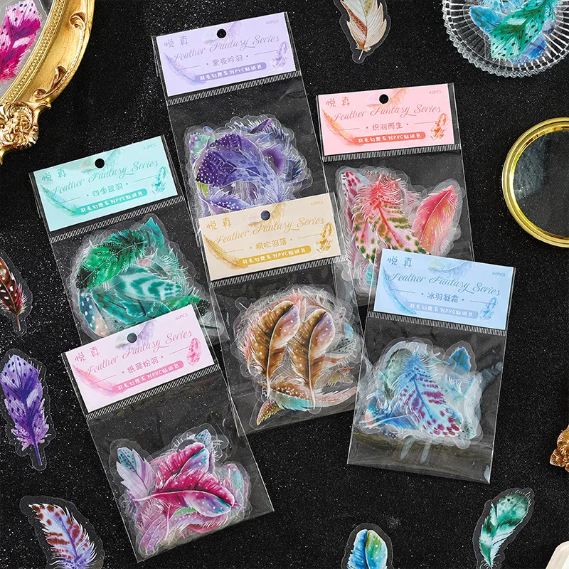 40 stücke Feder aufkleber ästhetische dekorative Stick Etiketten Kreativität Kleber DIY Scrap booking Material Junk Journal Lieferungen Image
