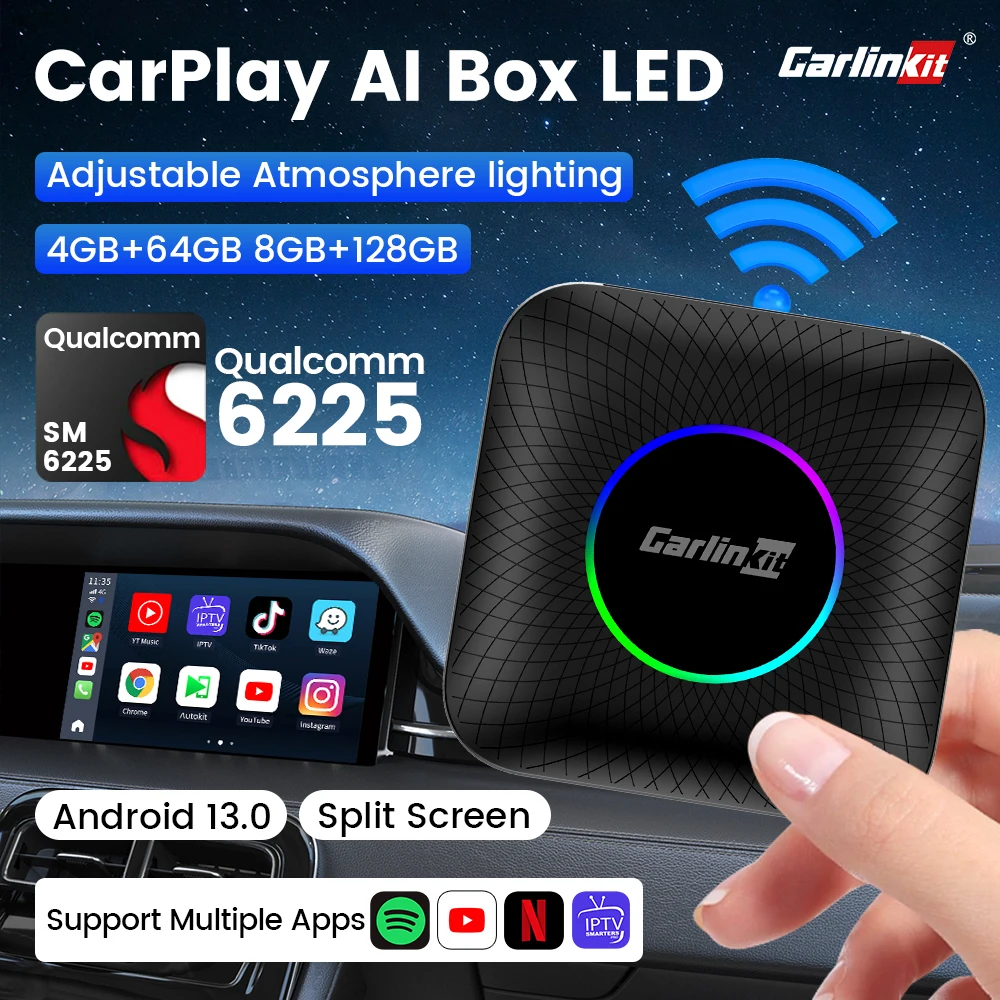 Android 13 CarlinKit CarPlay Smart Ai Box Kabelloses CarPlay & Android Auto USB-Dongle Qualcomm 8-Cores für IPTV Netflix YouTube Eingebauter Google Play Store GPS Intelligente Autosysteme Image